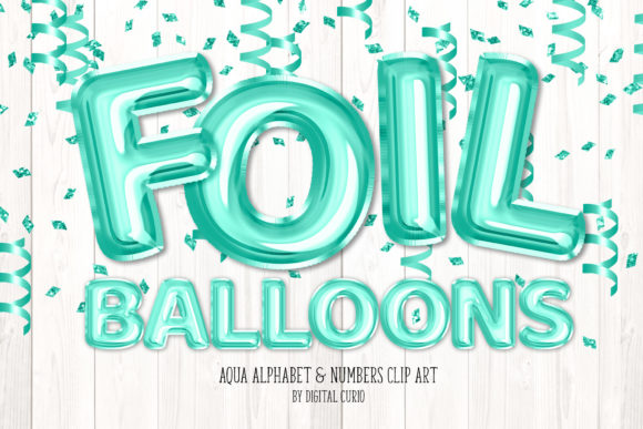 Aqua Foil Balloon Alphabet Clipart