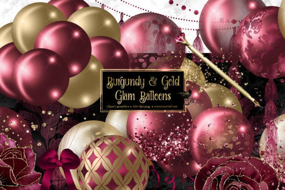 Burgundy and Gold Glam Balloons Clipart