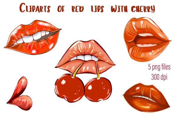 Cliparts of Red Lips with Cherry for Creative Projects