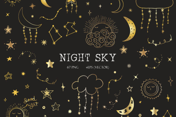 Collection of Golden Stars Celestial Set for Creative Projects