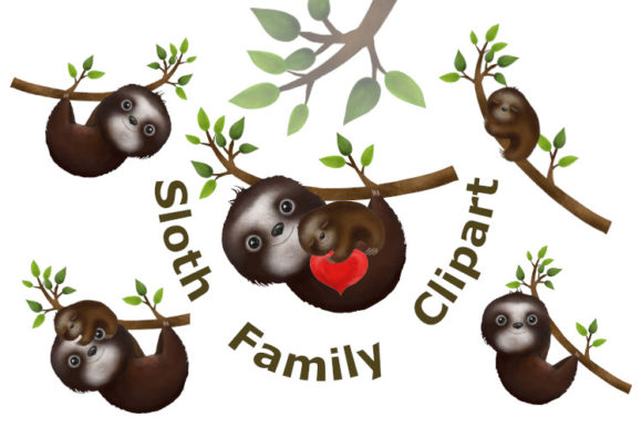 Cute Sloths, Sloth Family PNG and JPG Digital Assets for Creative Workflows