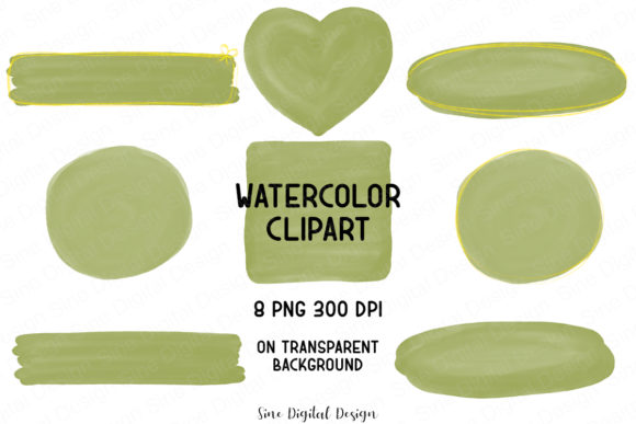 Green Watercolor, Gold Glitter Clipart