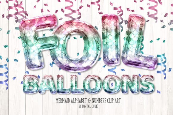 Mermaid Foil Balloon Alphabet Clipart for Creative Projects