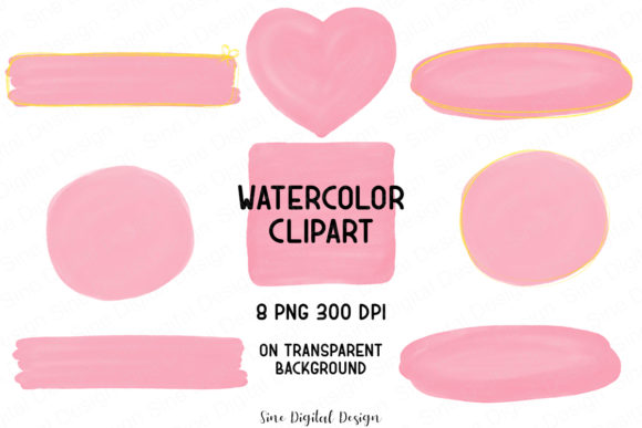 Pink Watercolor and Gold Glitter Clipart