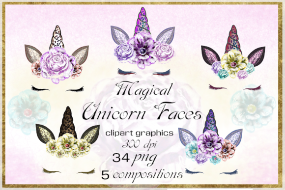 Spring Magic Unicorn Faces with Flowers