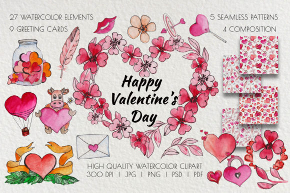 Valentine's Day Watercolor Clipart