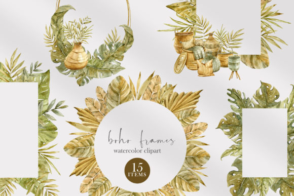 Watercolor Floral Frames Clipart. Weddin